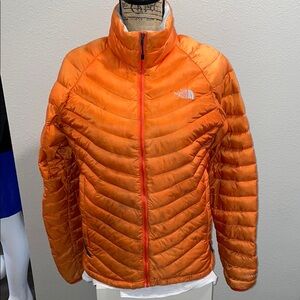 The North Face Orange Puffer 800 Pro Jacket with Chevron Quilting